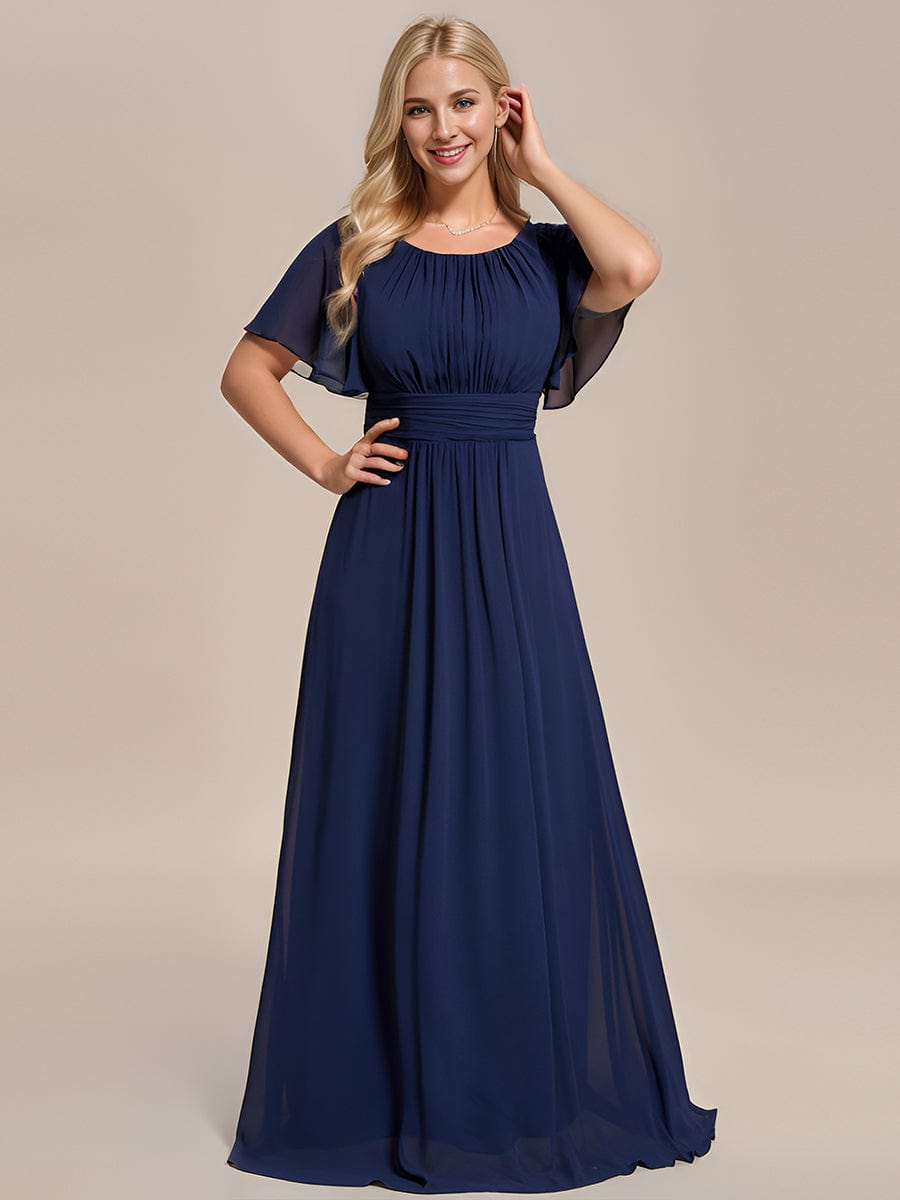 Exquisite Chiffon Pleated A-Line Bridesmaid Dress with Round Neckline
