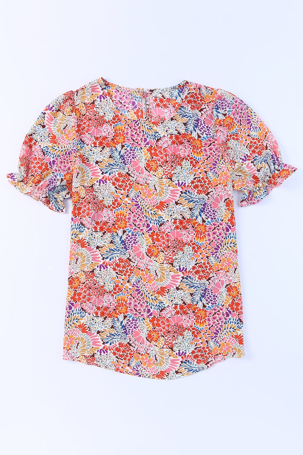 Exquisite Floral Print Bubble Sleeve Top