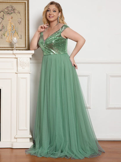 Exquisite Sequin Embellished Tulle Evening Gown with High Waist
