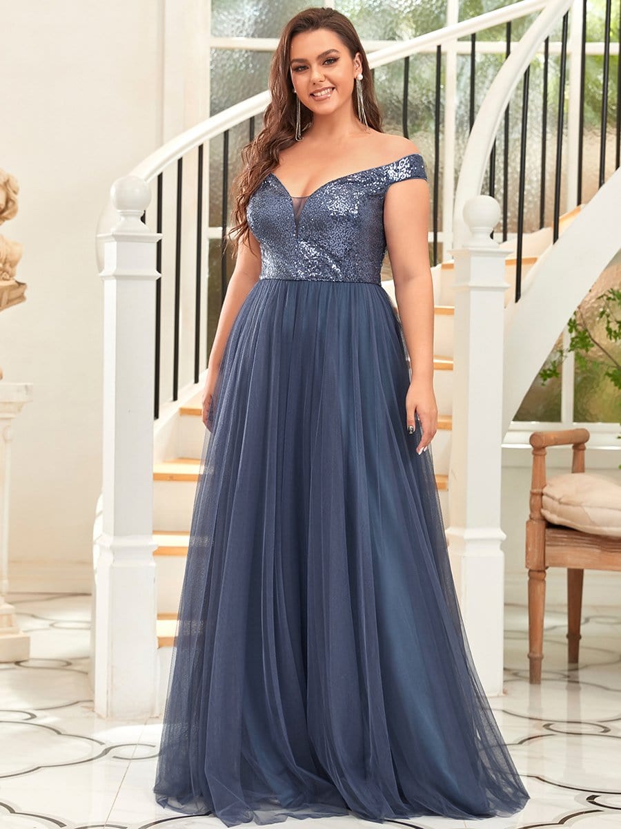 Exquisite Sequin Embellished Tulle Evening Gown with High Waist