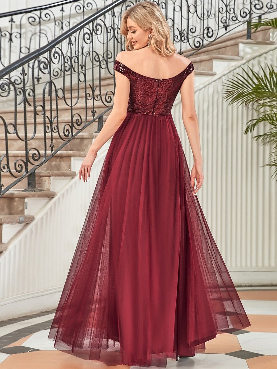Exquisite Sequin Embellished Tulle Evening Gown with High Waist