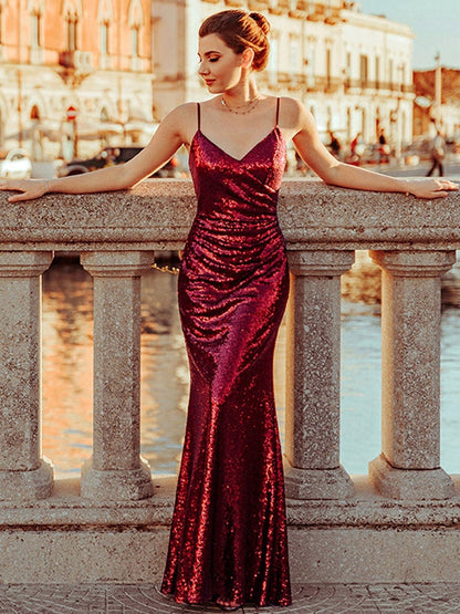 Eye-Catching Backless Sequin Evening Dress