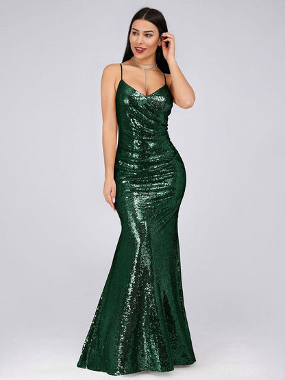 Eye-Catching Backless Sequin Evening Dress