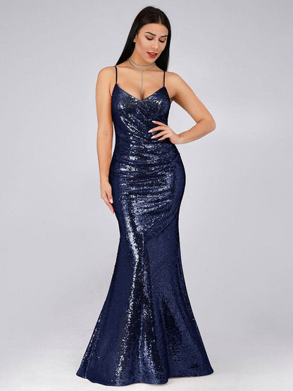 Eye-Catching Backless Sequin Evening Dress