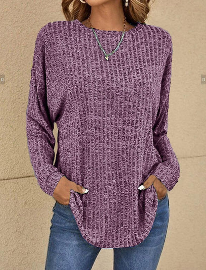 Women's Pullover Sweater Jumper Crew Neck Ribbed Knit Polyester Oversized Spring Fall Outdoor Valentine's Day Daily Stylish Casual Soft Long Sleeve Solid Color Black Pink Royal Blue S M L