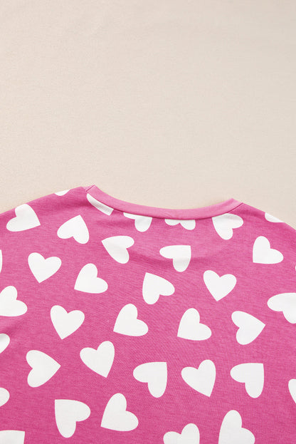 Heartfelt Pink Valentine's Day Lounge Set with Heart Print Top and Shorts