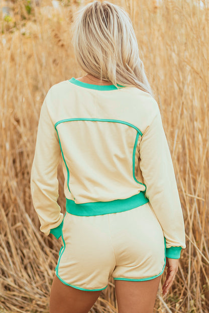 color block trim short set