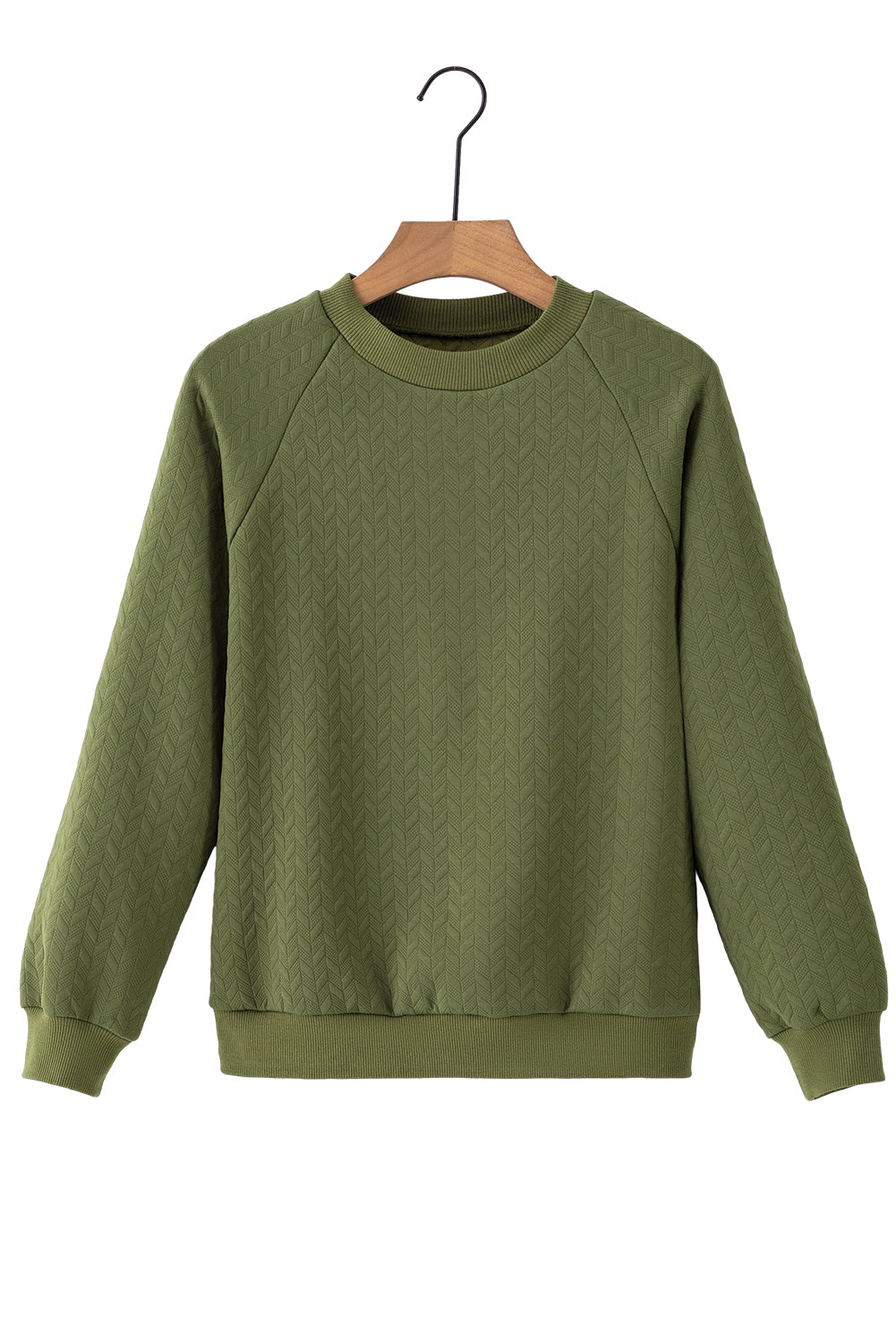 Forest Green Textured Raglan Sleeve Casual Sweatshirt