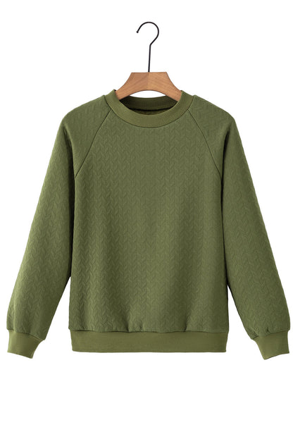 Forest Green Textured Raglan Sleeve Casual Sweatshirt