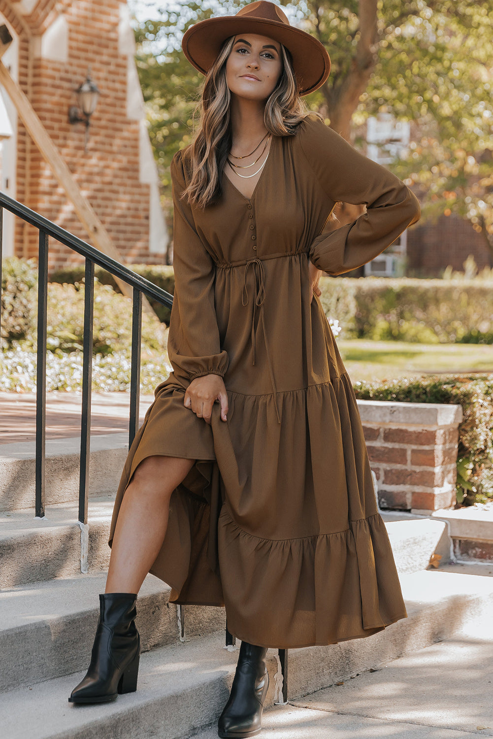 solid long sleeve maxi dress