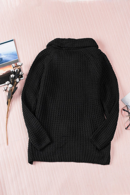 Black Buttoned Wrap Turtleneck Sweater
