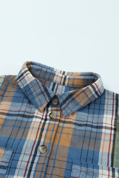 Green Plaid Shacket with Button Up Chest Pockets