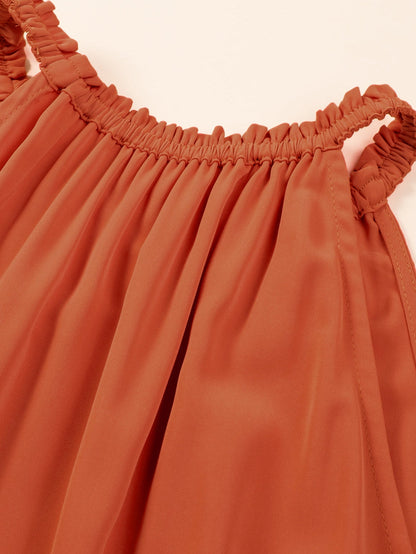 Russet Orange Plus Size Ruffled Hem Sleeveless Long Dress