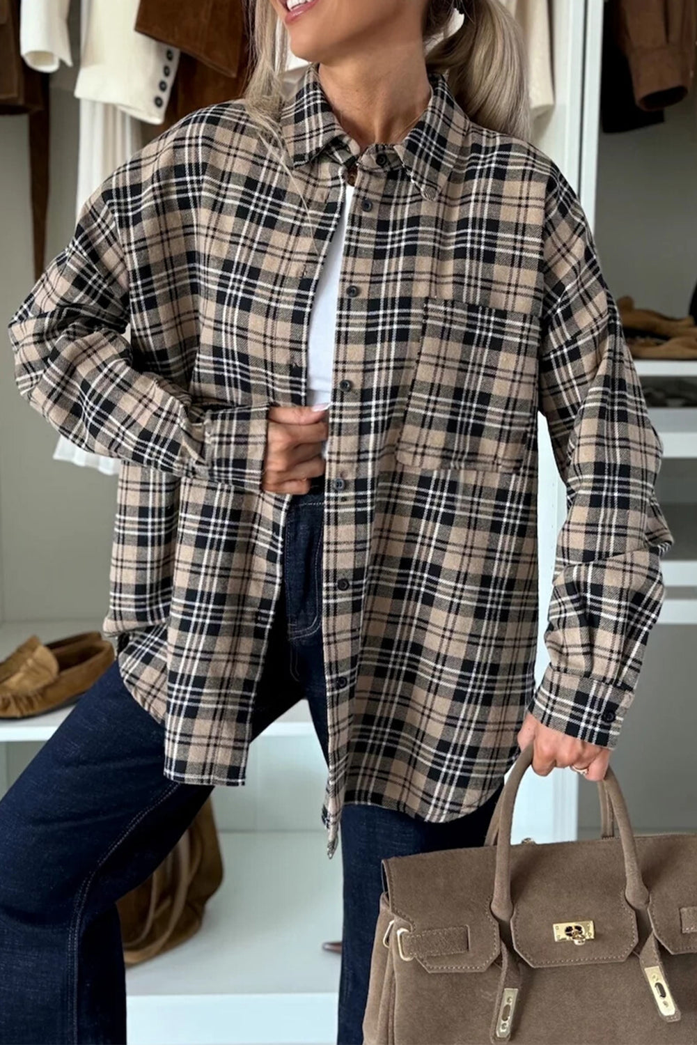 Parchment Plaid Classic Tunic Shacket