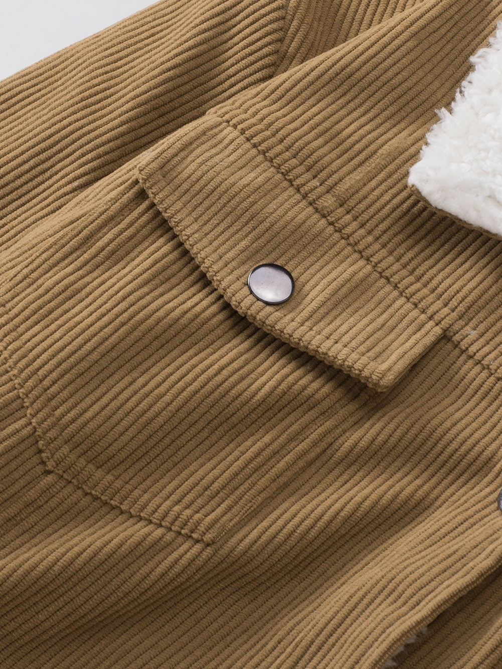 Khaki Corduroy Snap Button Sherpa Lined Jacket