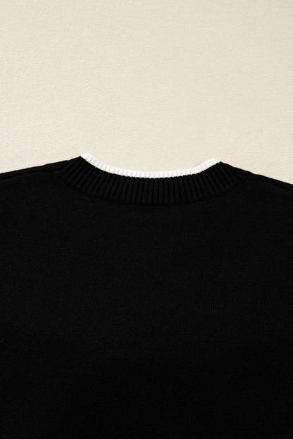 Black Contrast Trim Big Bow Accent Holiday Cropped Sweater