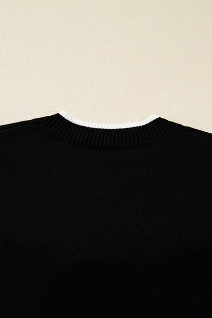 Black Contrast Trim Big Bow Accent Holiday Cropped Sweater
