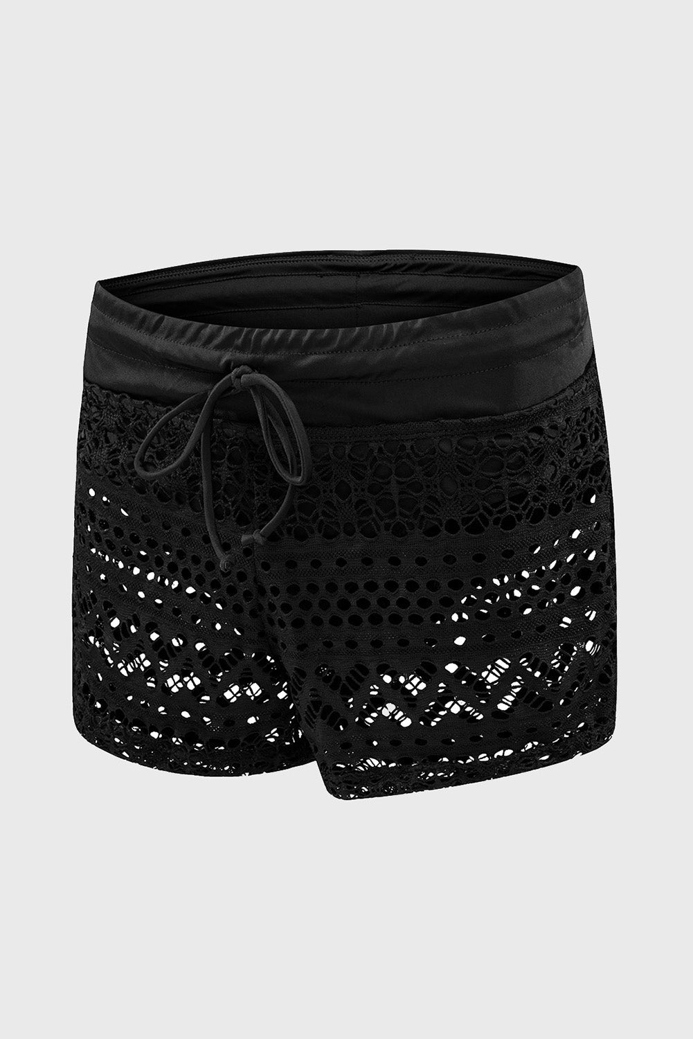 Black Lace Swim Shorts with Attached Briefs