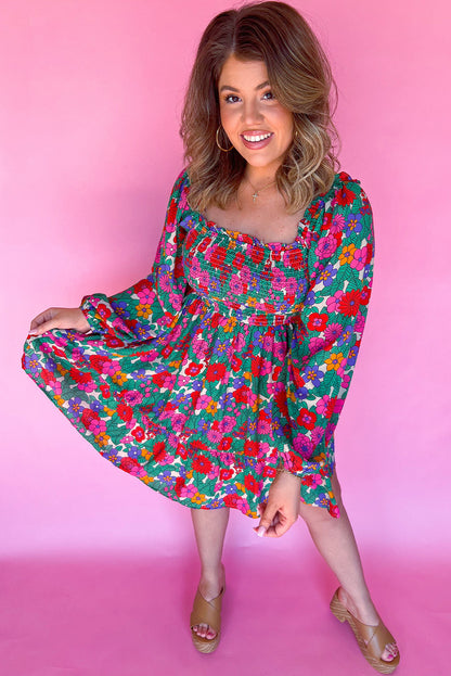 plus size floral long sleeve dress