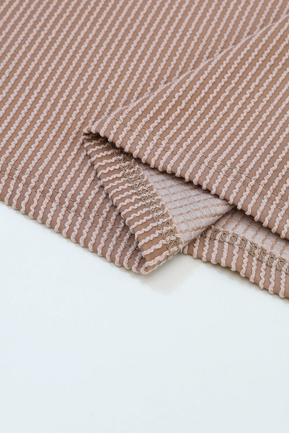 Khaki Corded Drop Shoulder Puff Sleeve Casual Top