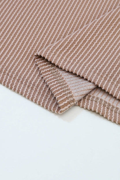 Khaki Corded Drop Shoulder Puff Sleeve Casual Top