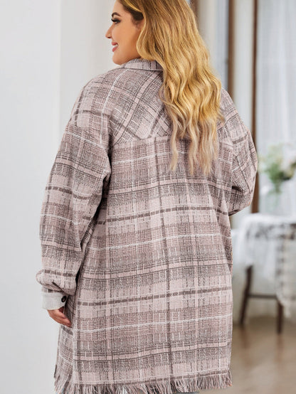 Pink Plus Size Macrame Plaid Coat