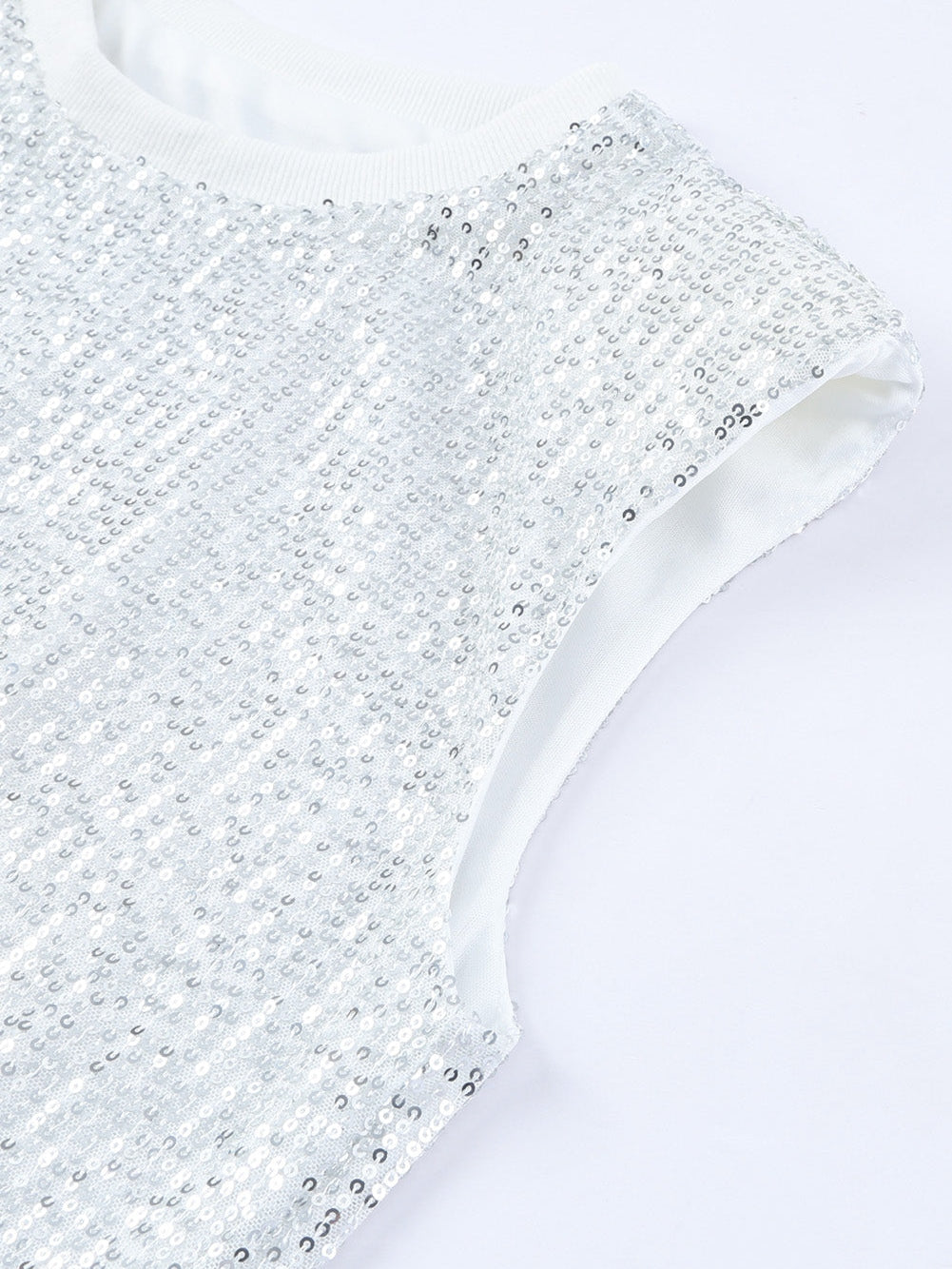 Apricot Sparkle Sleeveless Top with Round Neck