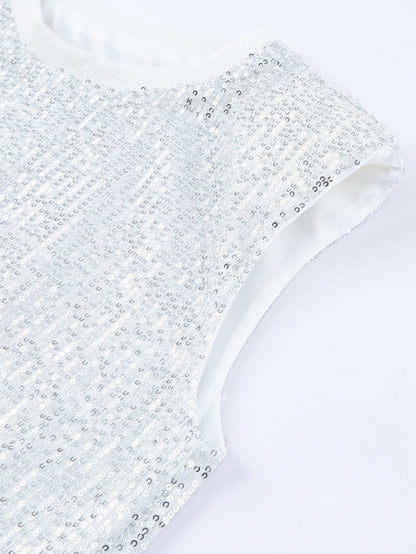 Apricot Sparkle Sleeveless Top with Round Neck