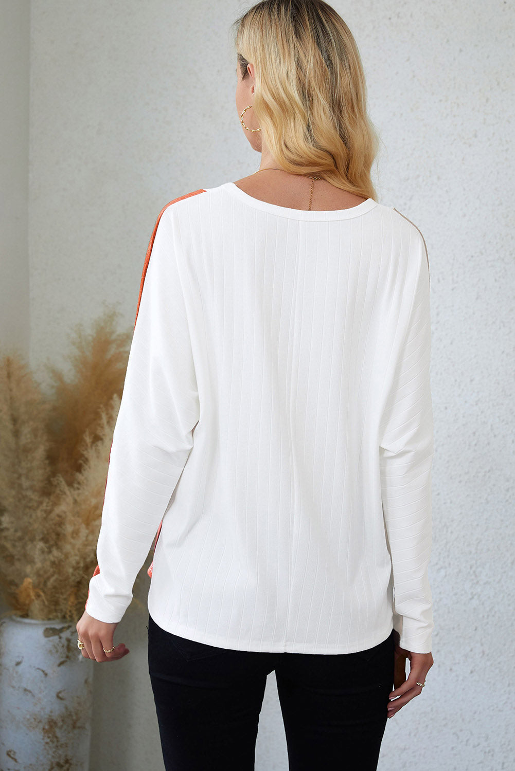 Apricot Striped Ribbed Dolman Knit Top