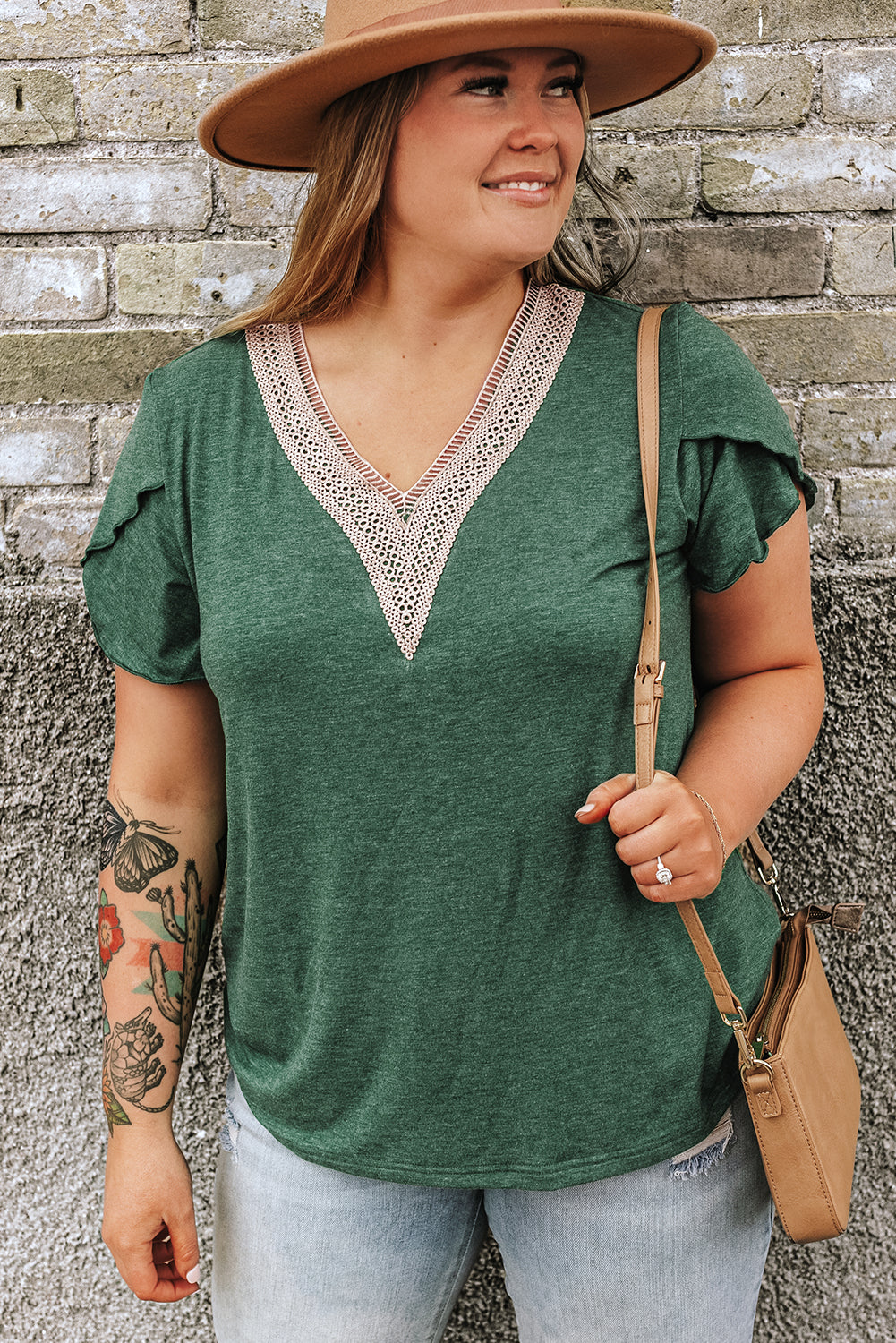 Elegant Blackish Green Embroidered V Neck Plus Size Blouse