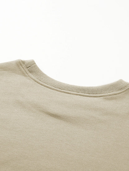 Khaki Solid Crew Neck Pullover Jumper