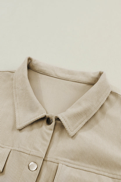 Khaki Oversized Crochet Detail Corduroy Shacket