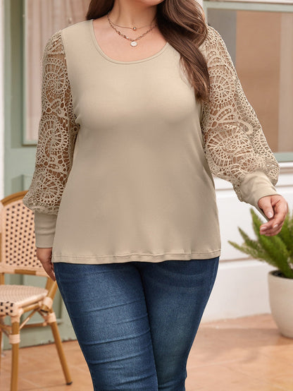 Lace Sleeve Ribbed Pullover with Square Neck