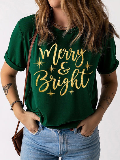 Festive Green Starry Letter Print Tee