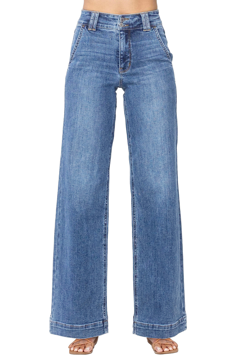Sky Blue Double Button Zip Fly Straight Leg Jeans
