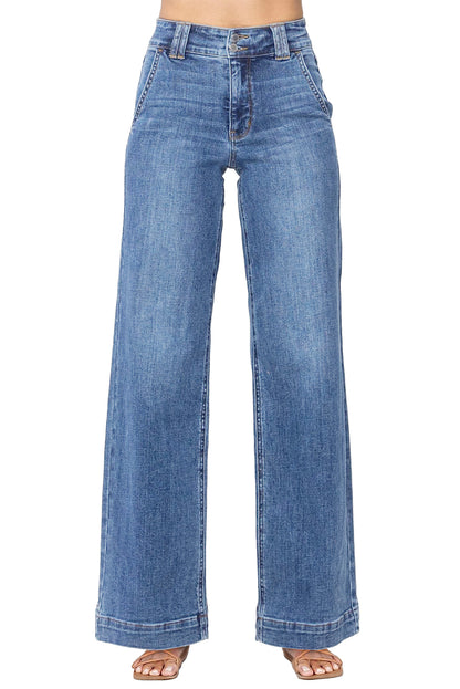 Sky Blue Double Button Zip Fly Straight Leg Jeans