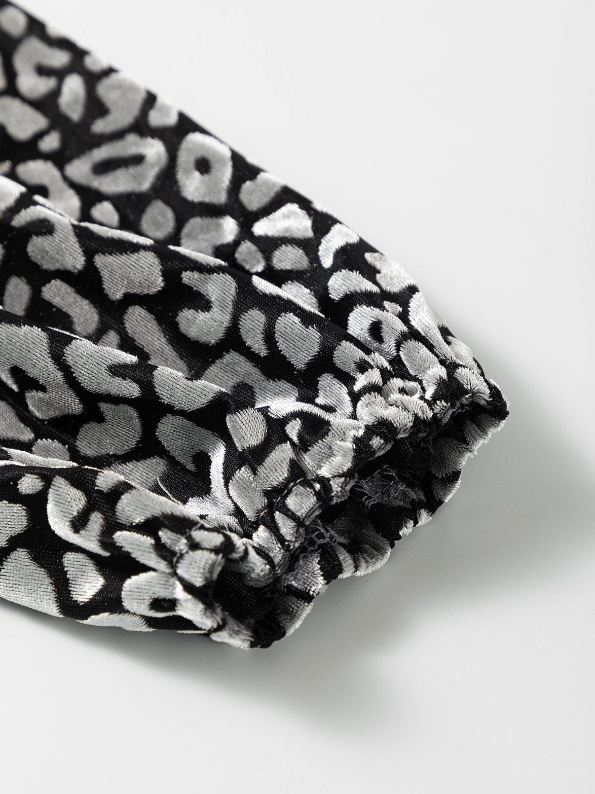 Grey Leopard Velvet Lantern Sleeve Blouse
