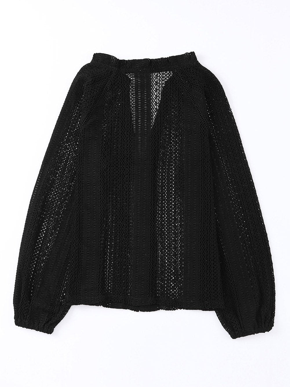 Elegant Black Lace V-Neck Button Up Blouse