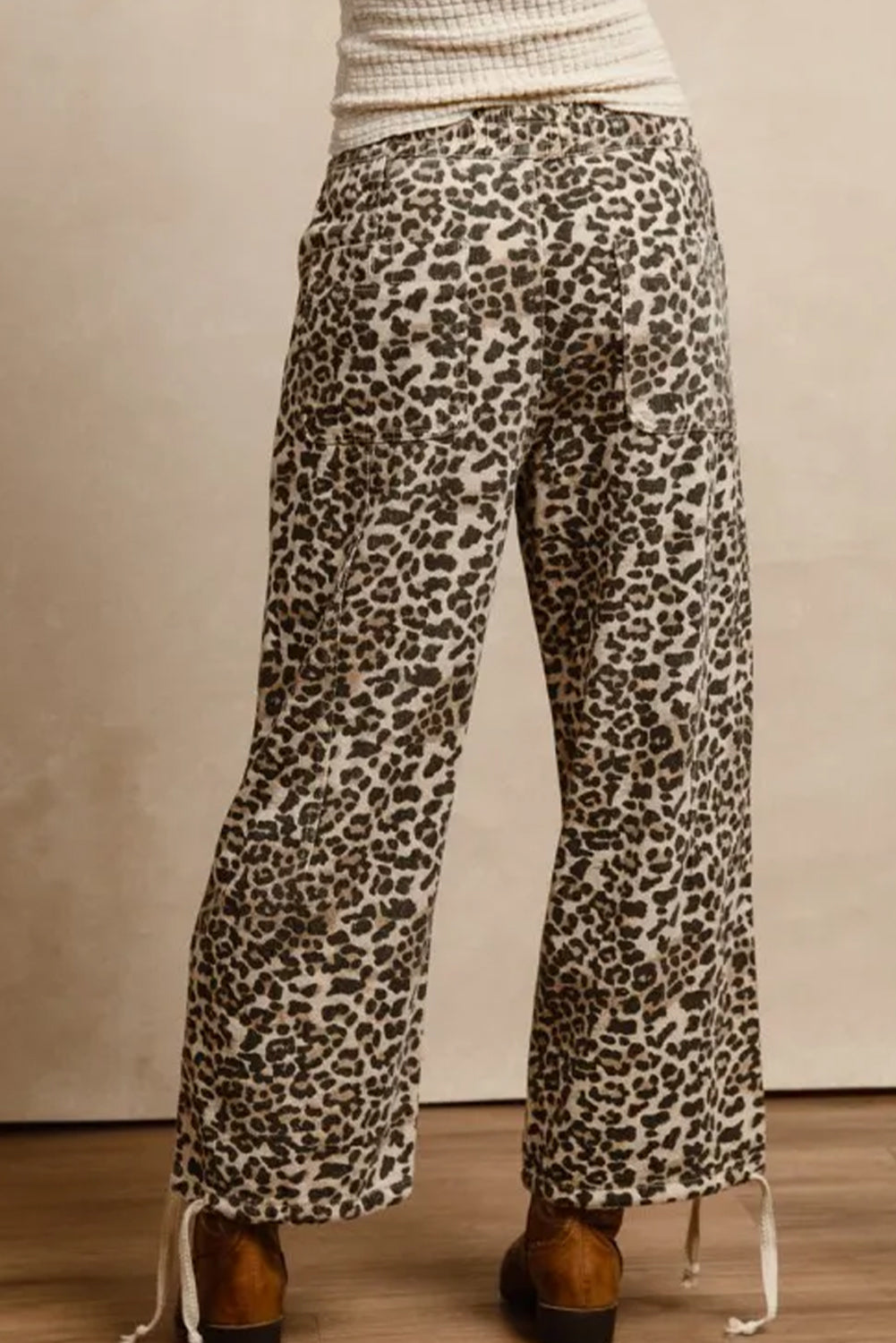 Black Leopard Print Drawstring Jogger Jeans