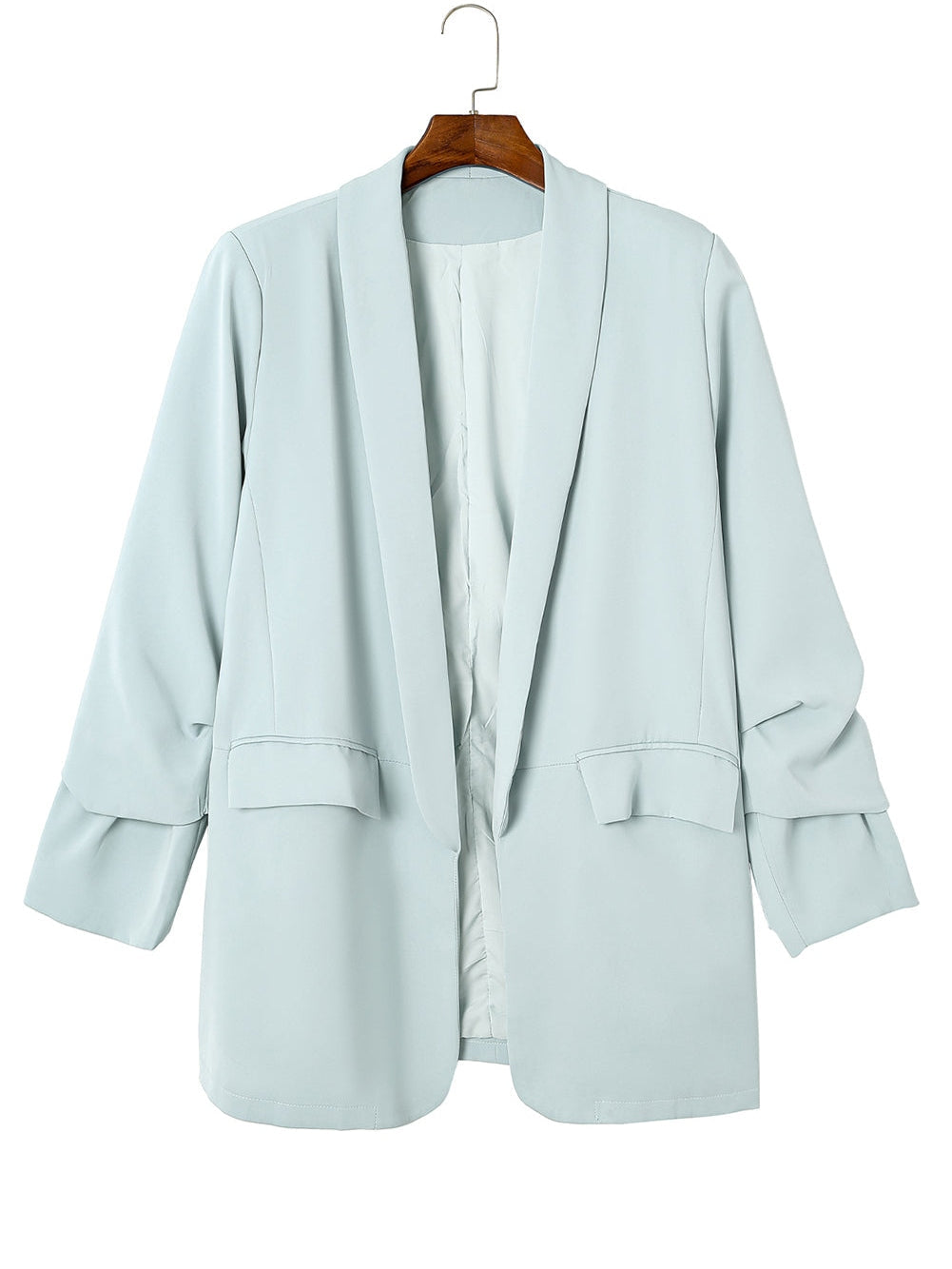 Sky Blue Plus Size Soft Lightweight Pocketed Lapel Blazer