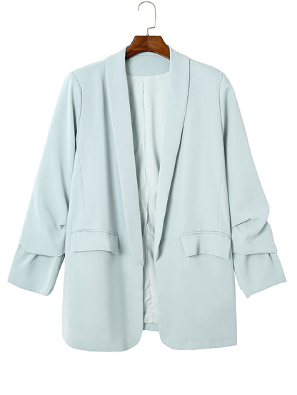 Sky Blue Plus Size Soft Lightweight Pocketed Lapel Blazer