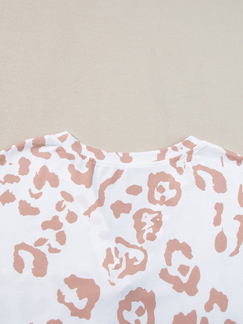 White Leopard Print V Neck Short Sleeve Plus Size Top