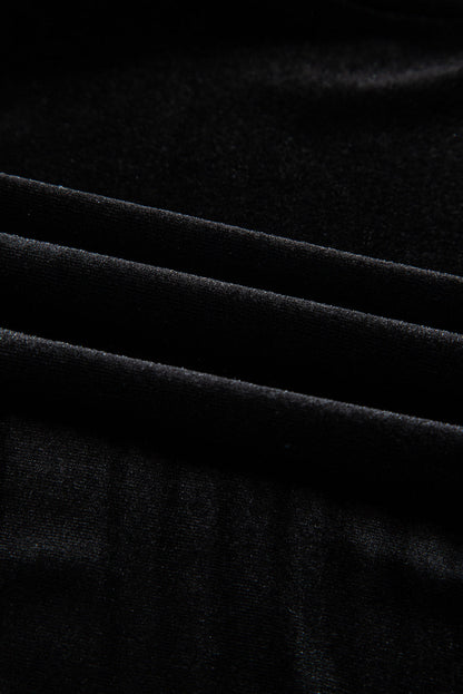 Black Pearl Beaded Half Sleeve Velvet Top