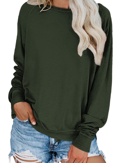 Green Crew Neck Long Sleeve Sweatshirt with Distressed Detail