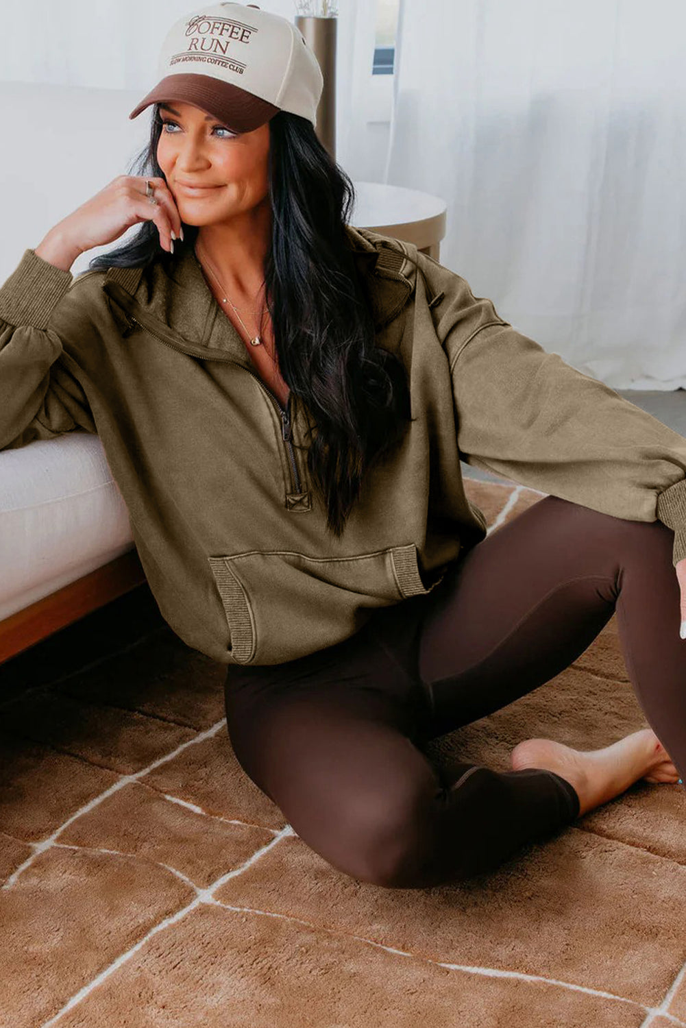 Elmwood Half Zip Kangaroo Pocket Mineral Wash Baggy Hoodie