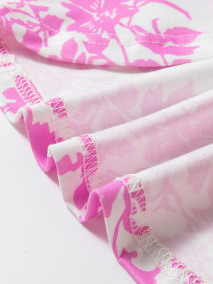 White Floral Printed Round Neck Plus Size Summer Tee