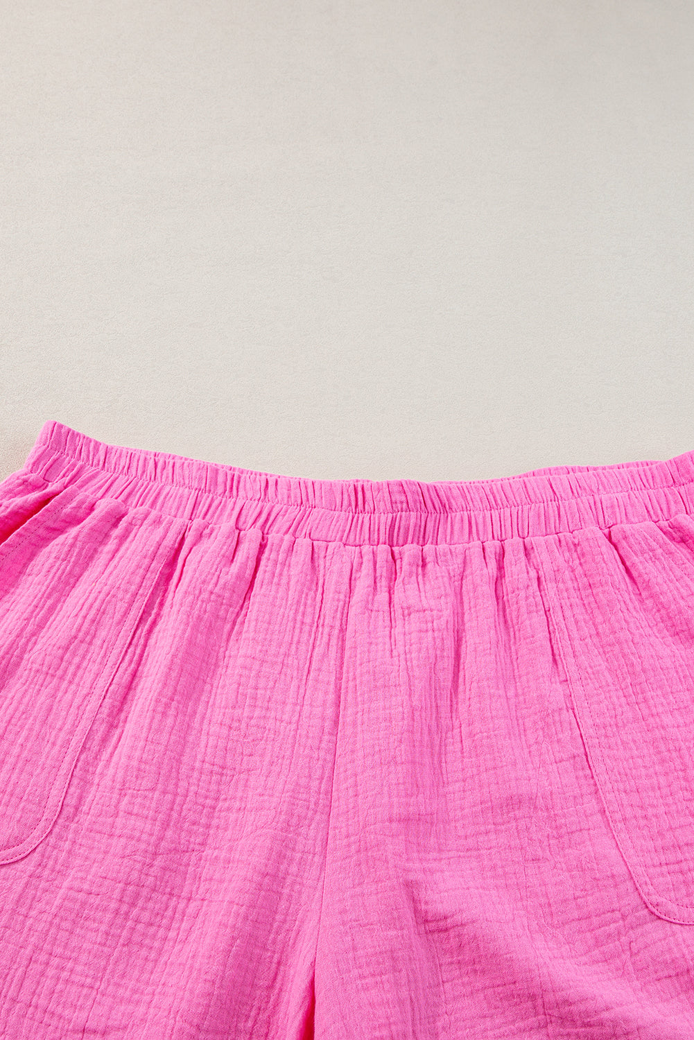 Rose Red Plus Size Color Block Lounge Set with Crinkle Texture