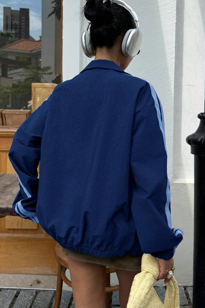 Bluing Bow Embroidered Detail Zip Up Sweatshirt Womens Jacket