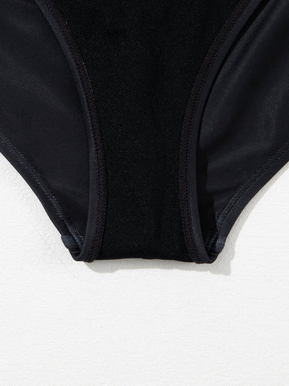 Elegant Black Floral Crisscross Back One-Piece Swimsuit