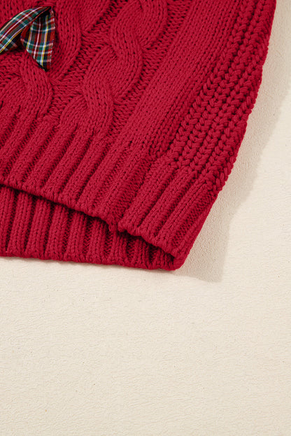 Fiery Red Plaid Lace up Detail Christmas Holiday Puff Short Sleeve Sweater